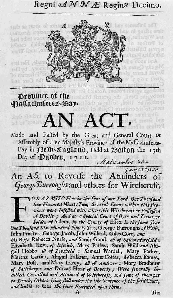 provincia massachusetts act salem vrajitorie